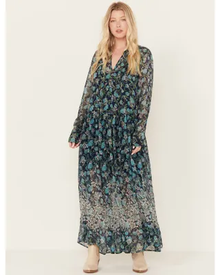 Free People Women's See It Through Floral Long Sleeve Maxi Dress