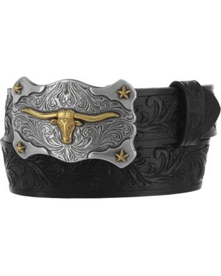 Tony Lama Kid's Steer Head Leather Belt