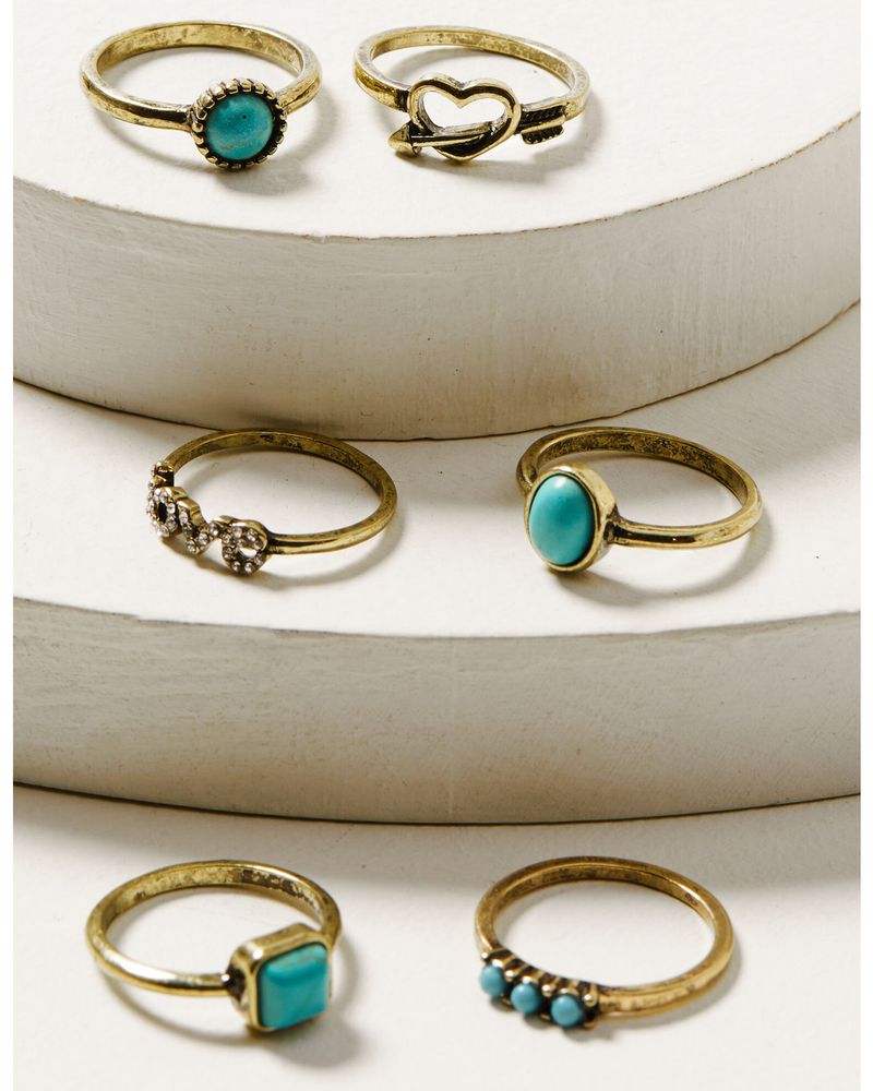 Shyanne Women's Turquoise & Gold Love Heart 6 Piece Ring Set