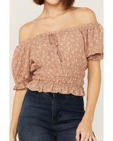 Wild Moss Women's Plush Daisy Off The Shoulder Ruched Top
