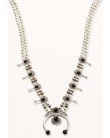 Shyanne Women's Silver Beaded Squash Blossom Onyx Stone Necklace