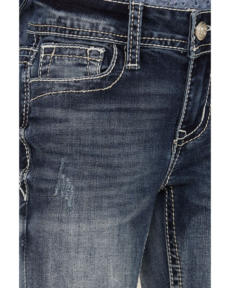 Grace LA Girls' Medium Dark Wash Swirl Pocket Bootcut Jeans