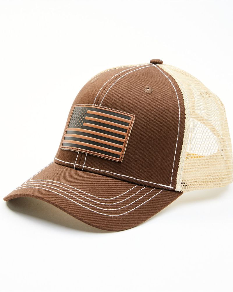 Cody James Men's Brown Leather Flag Patch Mesh-Back Ball Cap