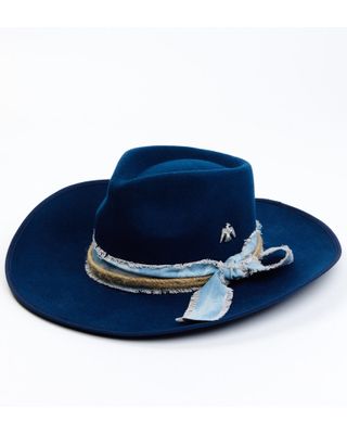 Shyanne Women's Rancher Denim Ribbon & Metal Phoenix Fedora Hat