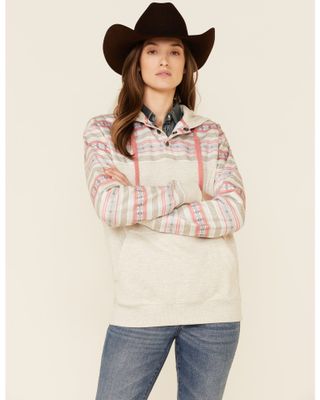 HOOey Women's Southwestern Print Button Down Hooded Pullover