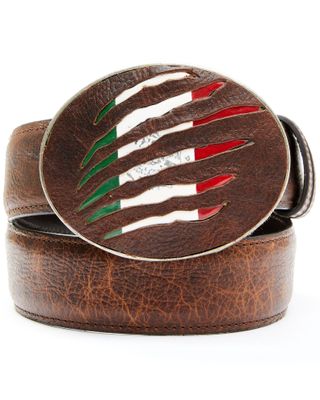 Cody James Men's Mexican Flag Slash Brown Leather Belt