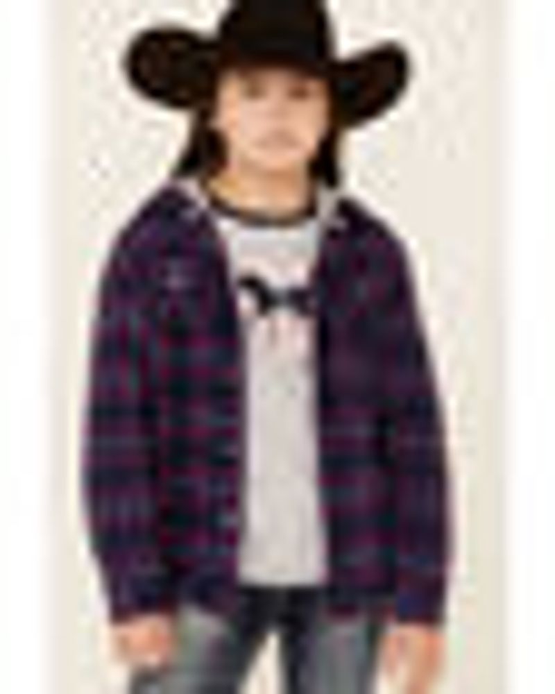 Roper Girls' Plaid Flannel Snap Hooded Shirt Jacket