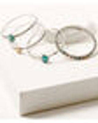 Shyanne Women's 4-piece Silver Turquoise & Peach Moonstone Bangle Bracelet Set