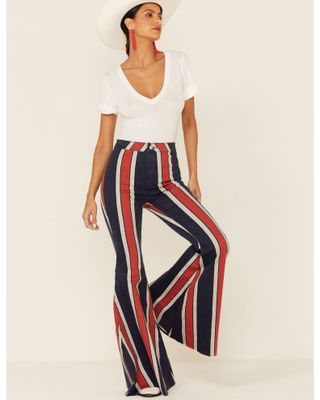 Free People Women's Striped Just Float On Flare Jeans