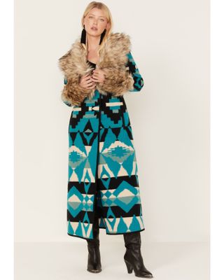 Tasha Polizzi Women's Southwestern Print Faux Fur Taconic Blanket Coat