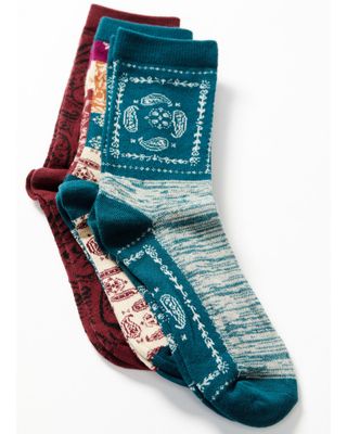 Shyanne Women's Multicolored Patchwork Paisley 3-Pack Crew Socks