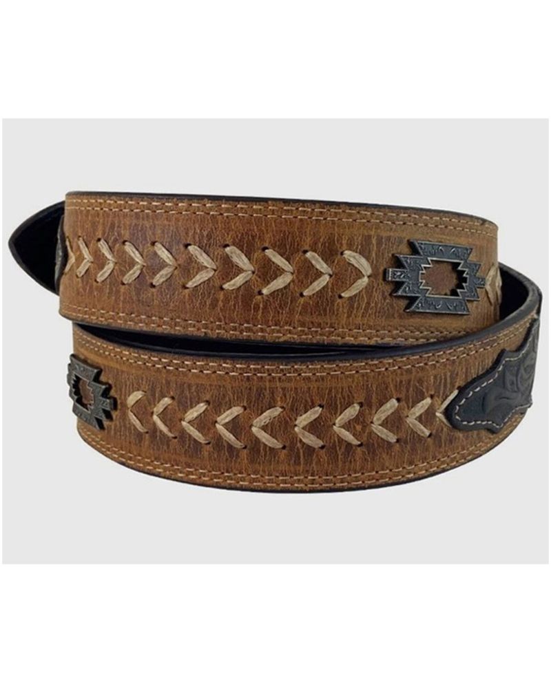 Roper Men's Floral Tooled Tab Heavy Cord Arrow & Southwestern Concho Leather Belt