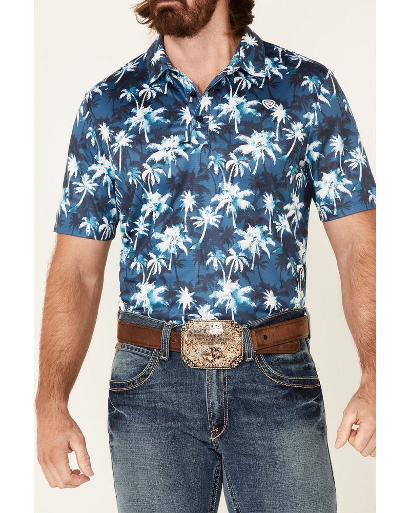 Rock & Roll Denim Men's Palm Tree Print Short Sleeve Polo Shirt