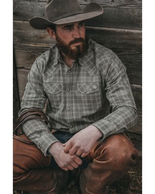 Blue Ranchwear Men's Ash Yarn-Dye Plaid Print Long Sleeve Snap Western Shirt