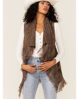 Shyanne Women's Charcoal Marled Sleeveless Sweater Fringe Vest