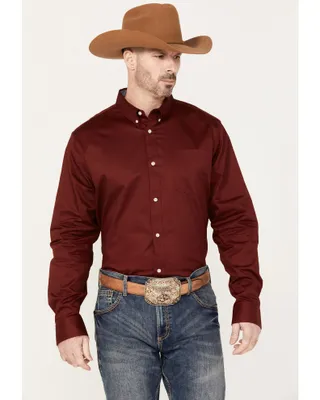 RANK 45® Men's Twill Logo Long Sleeve Button-Down Stretch Western Shirt