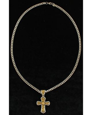 Twister Men's Floral Cross Antique Gold Necklace