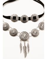 Shyanne Women's 2-piece Silver Concho & Leather Choker Necklace Set