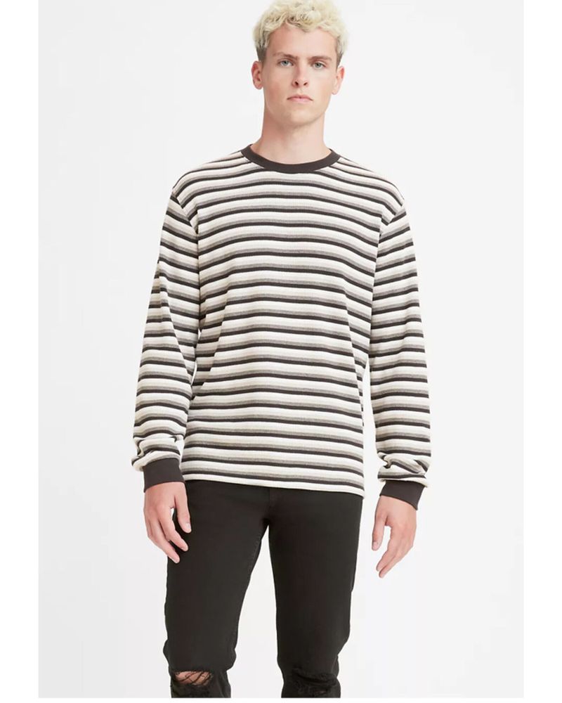 Levi's Men's Black Striped Long Sleeve Relaxed Thernal T-Shirt