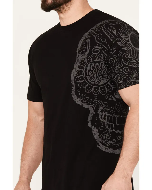 Moonshine Spirit Men's Half Face Skeleton Short Sleeve Graphic T-Shirt