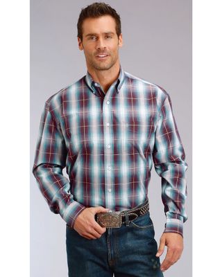 Stetson Men's Plaid Print Long Sleeve Button Down Western Shirt