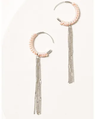 Shyanne Women's Pink Braided Hoop Silver Fringe Earrings