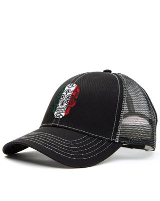 Cody James Men's Mexico Flag Sugar Skull Embroidered Mesh-Back Ball Cap