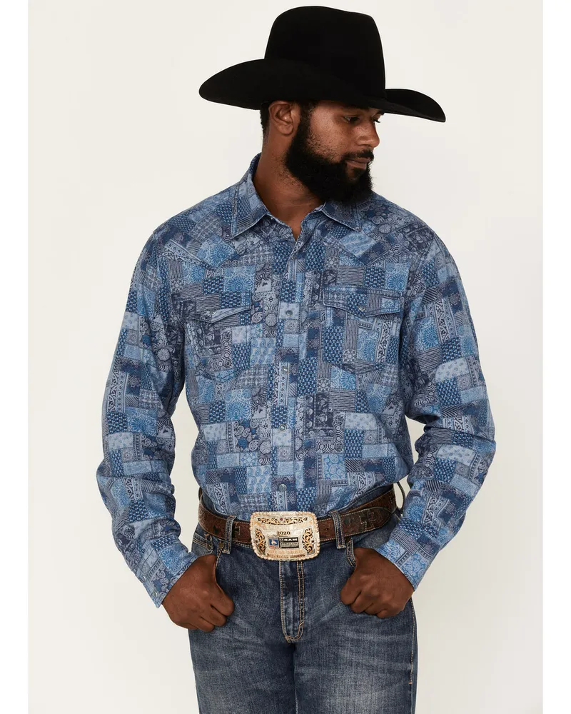 Wrangler Retro Men's Premium Patchwork Print Long Sleeve Snap Western Shirt  | Alexandria Mall