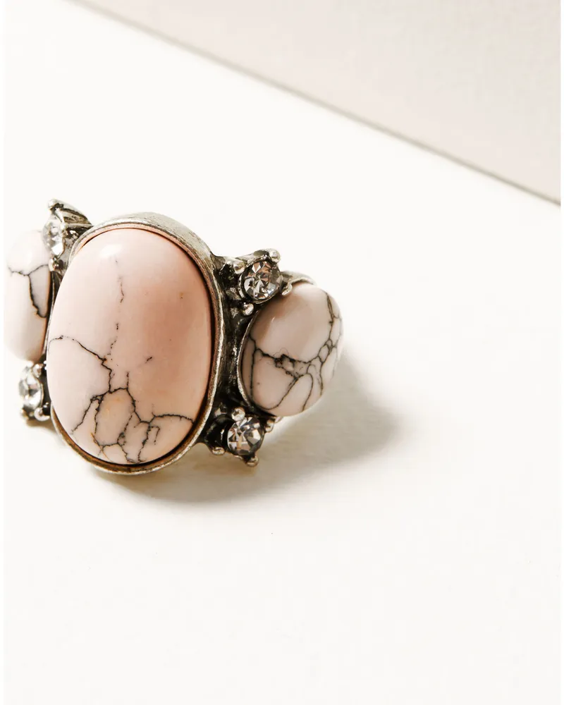 Prime Time Jewelry Women's Pink Marble & Silver Statement Ring Set