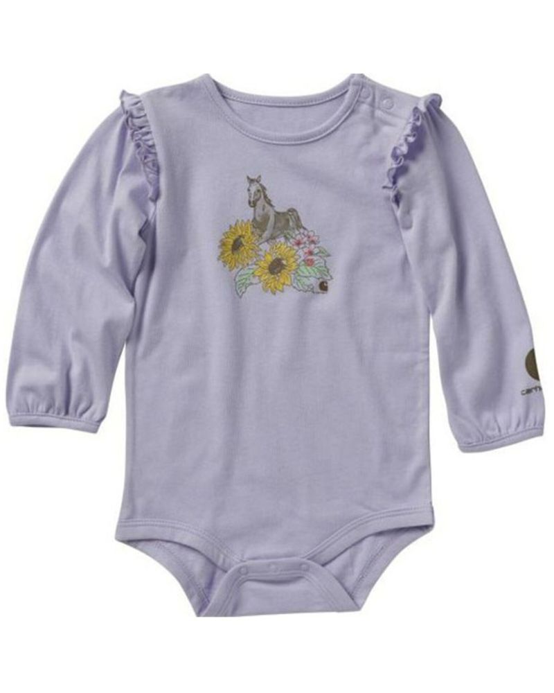 Carhartt Infant Girls' Sunflower Horse Graphic Long Sleeve Ruffle Onesie