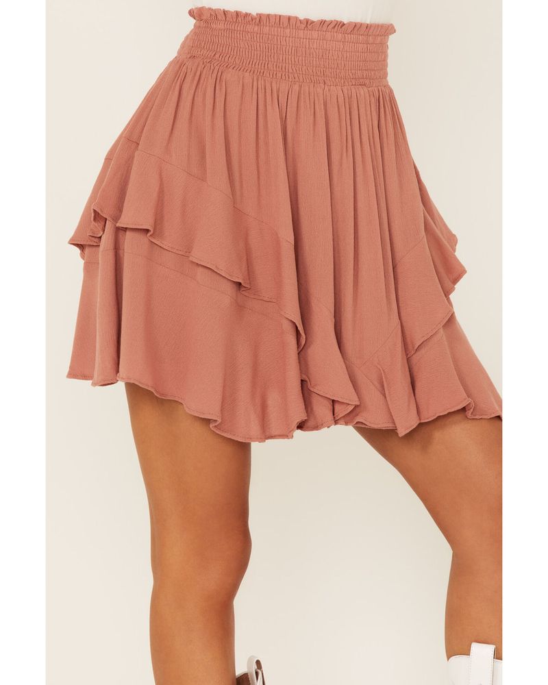 Wishlist Women's Smocked Waist Ruffle Mini Skirt