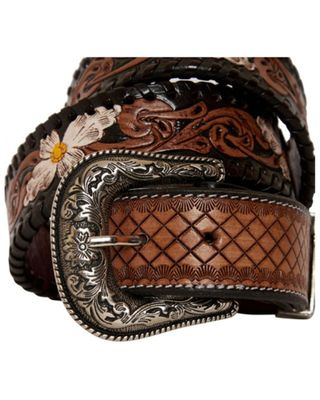Myra Bag Women's Checkered Brown Hand Tooled Leather Belt