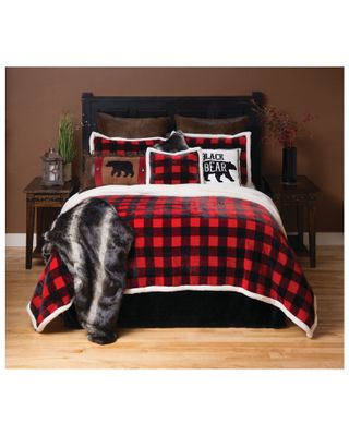 Carstens Home Red Lumberjack Buffalo Plaid 4-Piece Sherpa Fleece Bedding Set - Queen Size