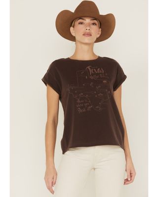 Cleo + Wolf Women's Texas Map Rolled Sleeve Graphic Tee