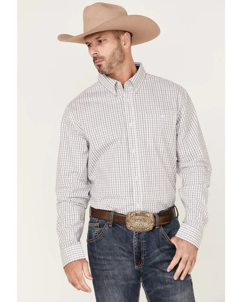RANK 45® Men's Fishing Small Plaid Long Sleeve Button-Down Western Shirt -  Big & Tall