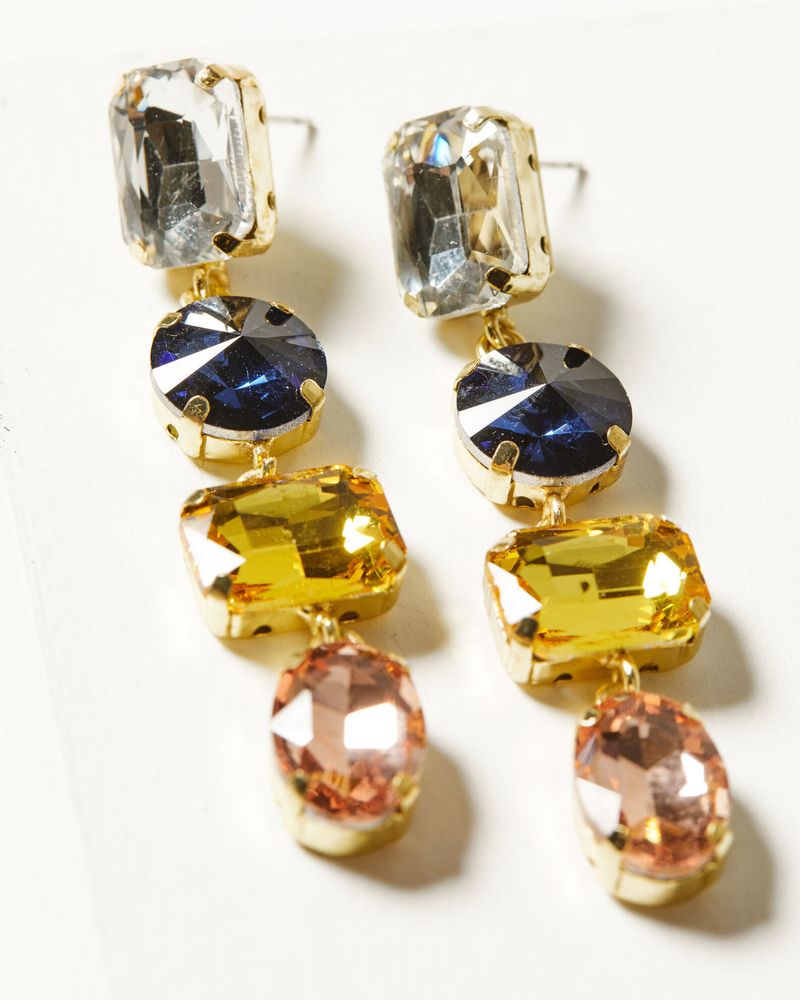Ink + Alloy Tri-colored Crystal Four-Tier Post Earrings
