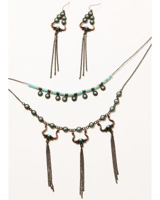 Shyanne Women's Mystic Skies Longhorn Tassel Necklace & Earrings Set - 2-Piece