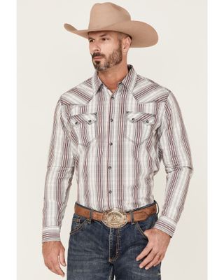 Moonshine Spirit Men's Stripe Plaid Long Sleeve Snap Western Shirt