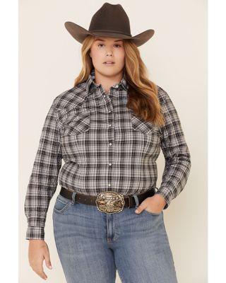 Rough Stock by Panhandle Women's West Bourne Ombre Plaid Long Sleeve Western Shirt - Plus