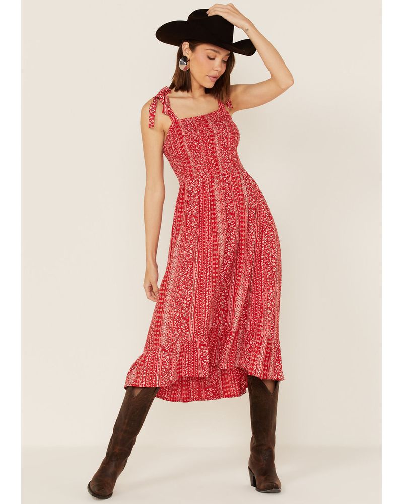 Printed V Neck Maxi Dress in Rye Polkadot