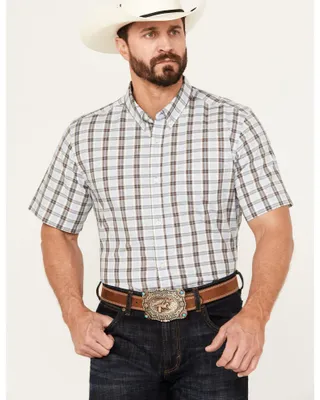 Cody James Men's Bryce Plaid Print Short Sleeve Button-Down Stretch Western Shirt