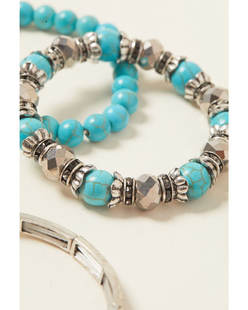 Shyanne Women's Turquoise Cross Stretch Beaded Bracelet Set