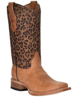 Circle G Girls' Leopard Print Western Boots - Square Toe