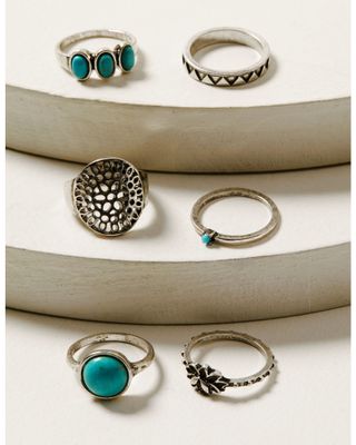 Shyanne Women's Turquoise & Silver Stone 6 Piece Ring Set