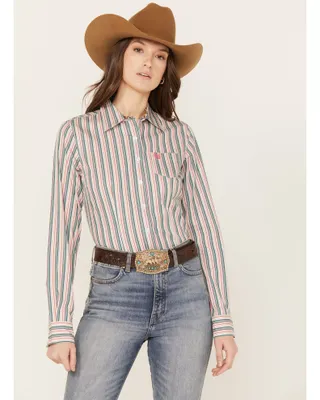 Cinch Women's Striped Long Sleeve Button-Down Western Shirt