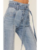 Flying Tomato Women's Light Wash Vintage High Rise Paperbag Tie Waist Jeans