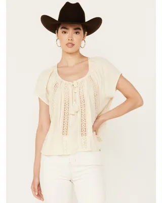 Band of the Free Women's Crochet Trim Peasant Top