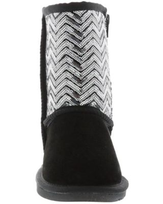 Lamo Footwear Girls' Silver Sequin Black Boots