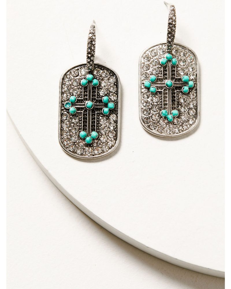 Shyanne Women's Bling Turquoise Cross Earrings