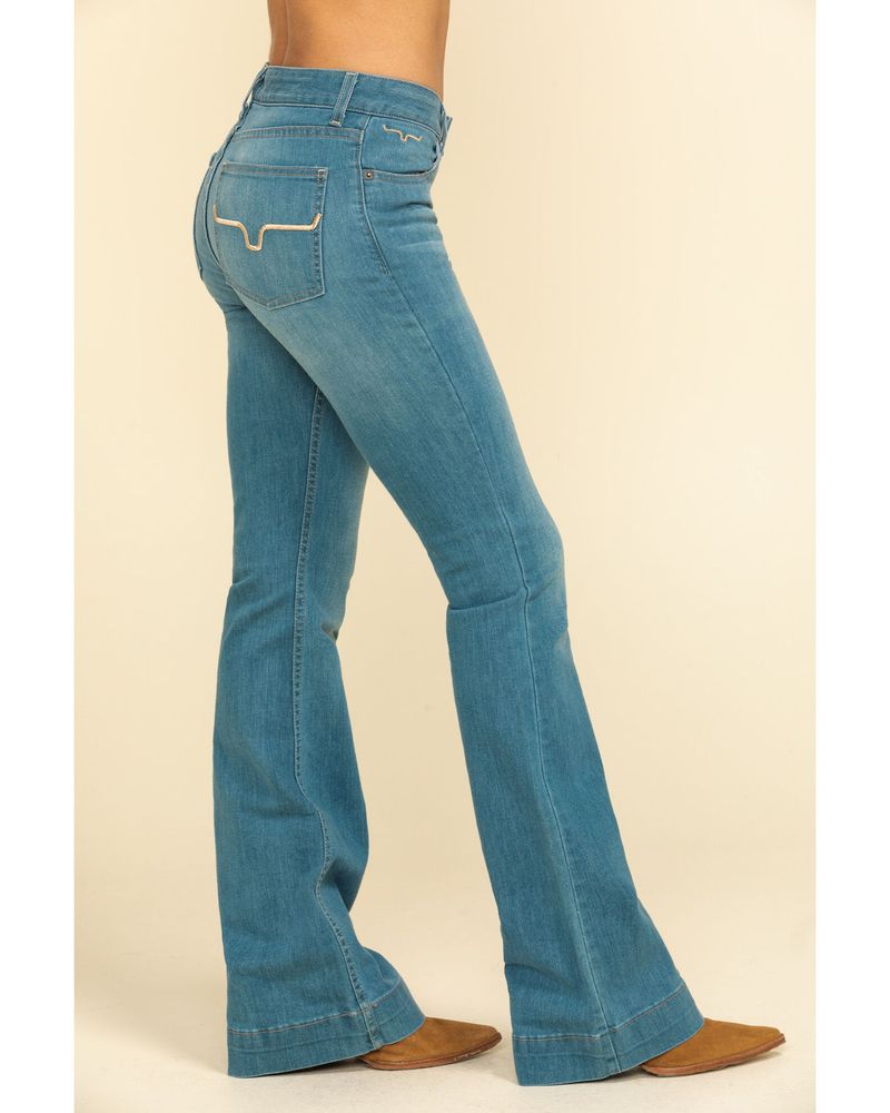 Kimes Women's Chloe Mid Rise Flare Bootcut Jeans - Blue